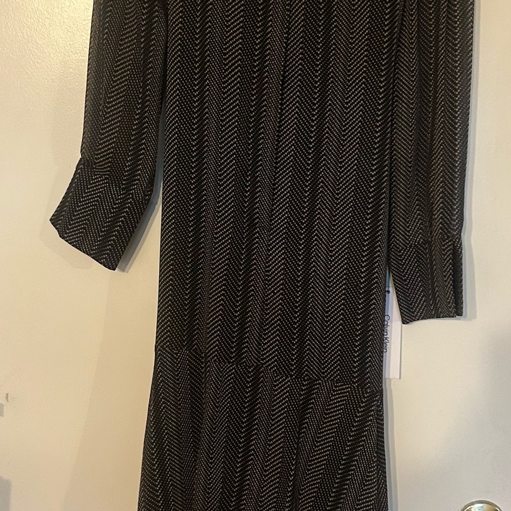 Calvin Klein Black and White Long Sleeve Dress